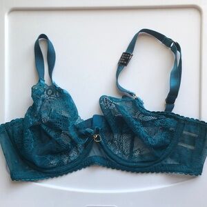 NWOT Dita Von Teese | Size 32B | Teal Lace Lingerie with Gold Heart Details